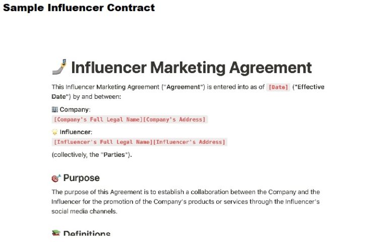 Sample Influencer Contract